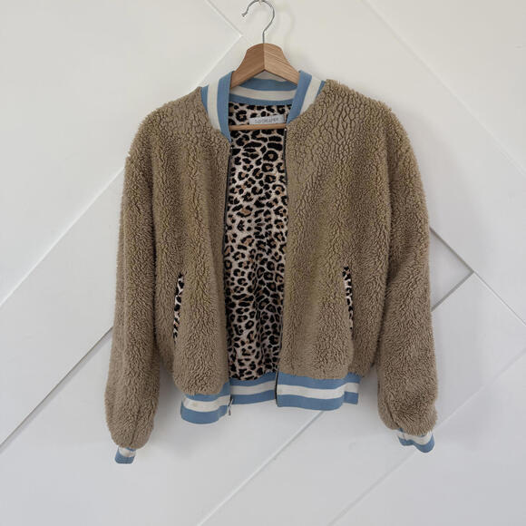 Daydreamer Jackets & Blazers - Daydreamer Faux Shearling Bomber Jacket Reversible Leopard Print Lining